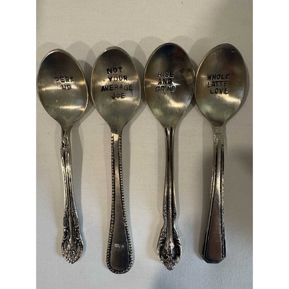 World Market Coffee Spoons Crafted Hand Stamped Set of 4 Teaspoons Gift Set